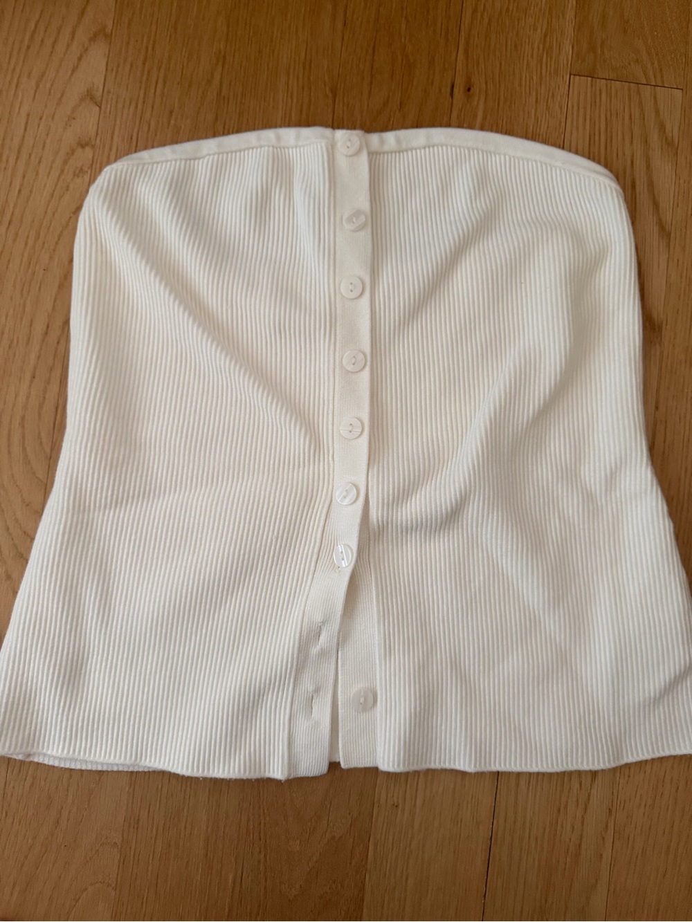 Abercrombie & Fitch Cream Ribbed Button-Front Strapless Tube Top